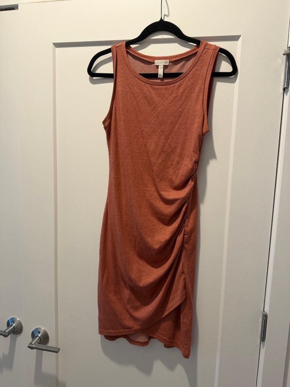 Leith Rust Orange Sleeveless Ruched Mini Dress